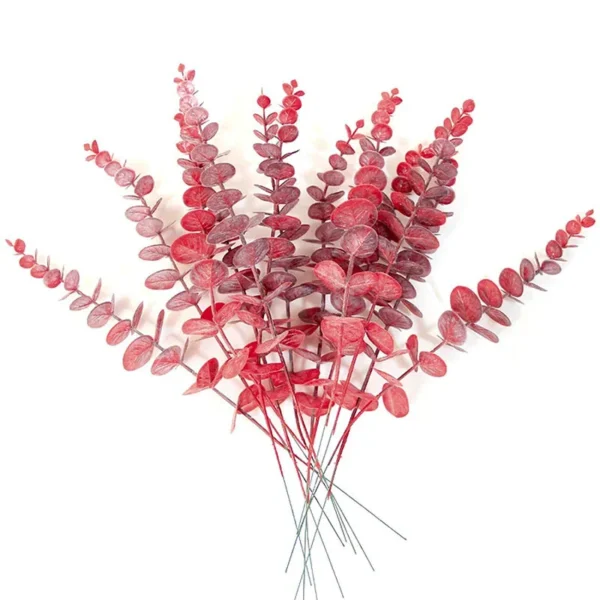 10PCS Gold Eucalyptus Leaf Artificial Plants Diy Christmas Fake Plant Flower Bouquet Ornament Home Garden Party Wedding Decor