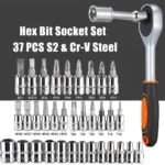 46pc Drive Socket Set 1/4 inch Ratchet Wrench Set with Sockets Metric Hex Bit Socket Set Mechanic Tool Kits for Auto Repair Hous