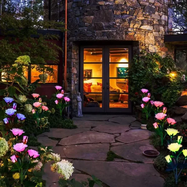 7Head LED Solar Simulation Rose lilies Flower LED Light Garden Yard Lawn Night Lamp Landscape Garden Home Decoration Flowers