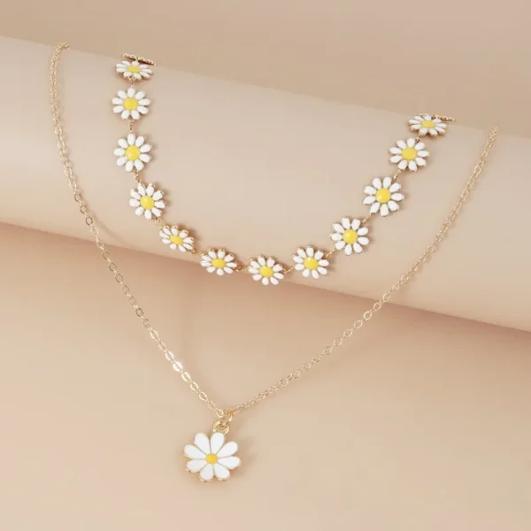 New Double Layer Daisy Flower Clavicle Chain Necklace for Women Korean Butterfly Evil Eye Choker Wedding Neck Chain Jewelry Gift