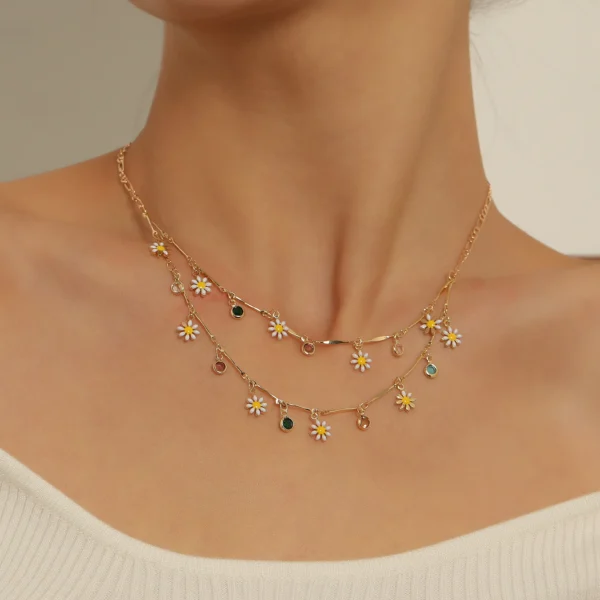 New Double Layer Daisy Flower Clavicle Chain Necklace for Women Korean Butterfly Evil Eye Choker Wedding Neck Chain Jewelry Gift