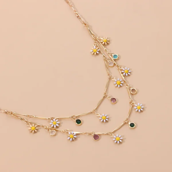New Double Layer Daisy Flower Clavicle Chain Necklace for Women Korean Butterfly Evil Eye Choker Wedding Neck Chain Jewelry Gift